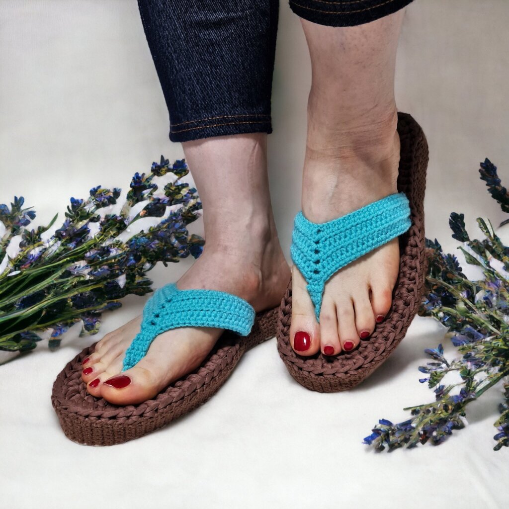 Turquoise Sandals Slip On Boho Flip Flops Pool Thong Slippers - view 4