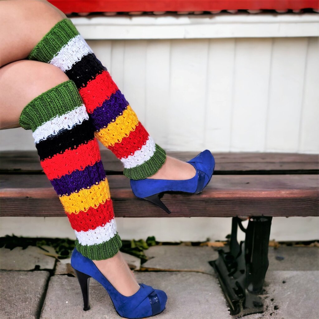 Rainbow Colorful Leg Warmers Fashion Striped Leggings - view 5