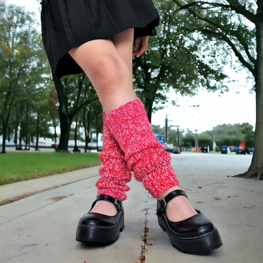 Crochet Red & White Polka Dot Crochet Leg Warmers - view 2