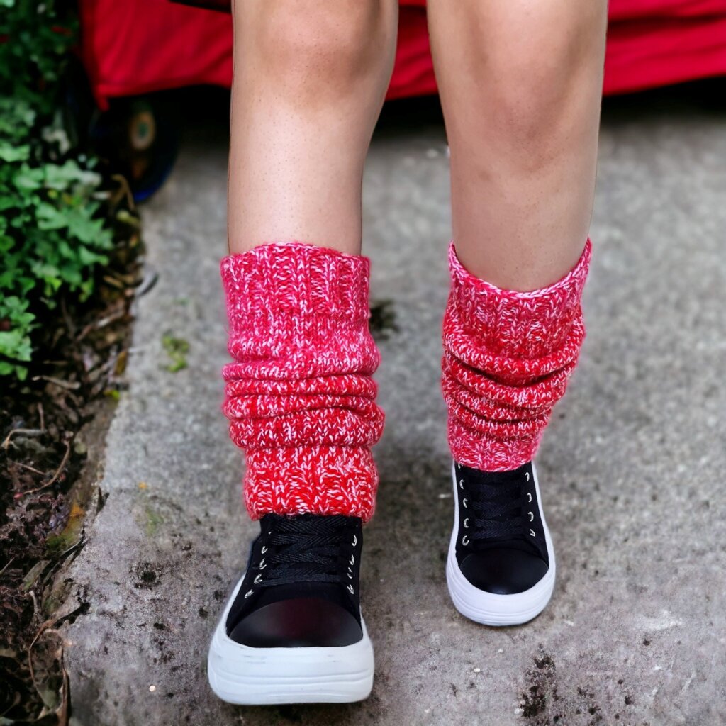 Crochet Red & White Polka Dot Crochet Leg Warmers - view 5