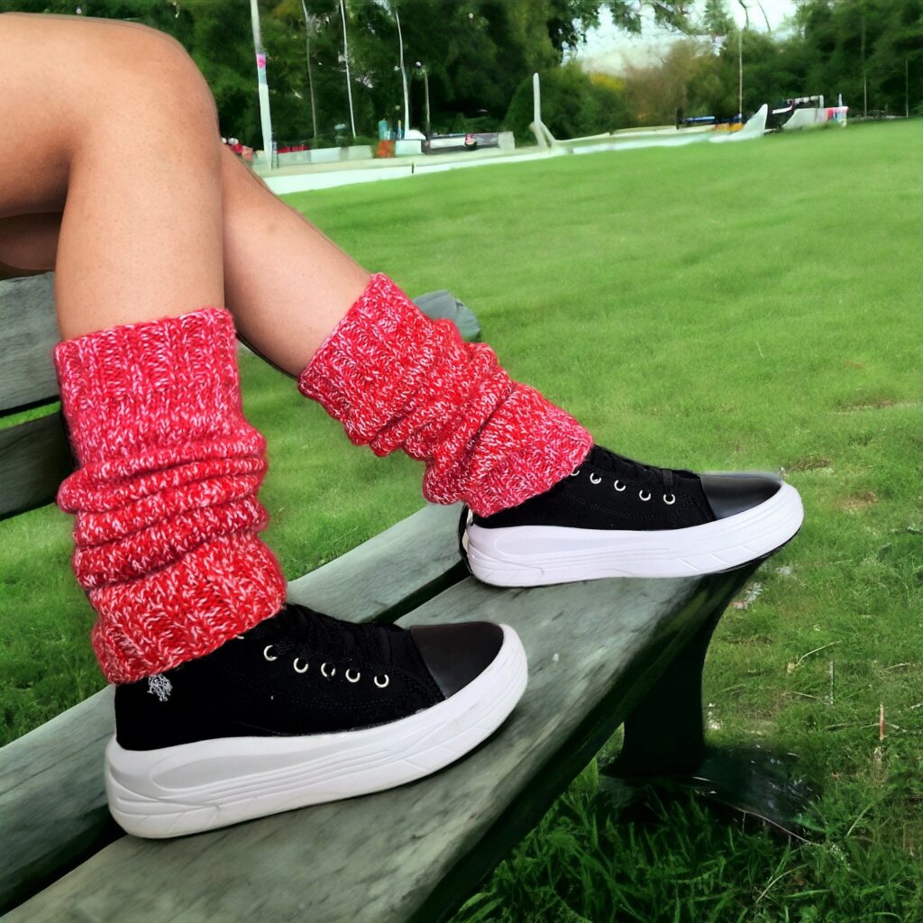 Crochet Red & White Polka Dot Crochet Leg Warmers - view 3