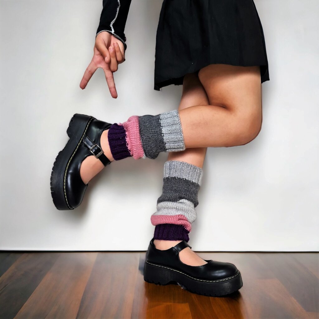 Handcrafted Grey & Pink Crochet Leg Warmers - view 3