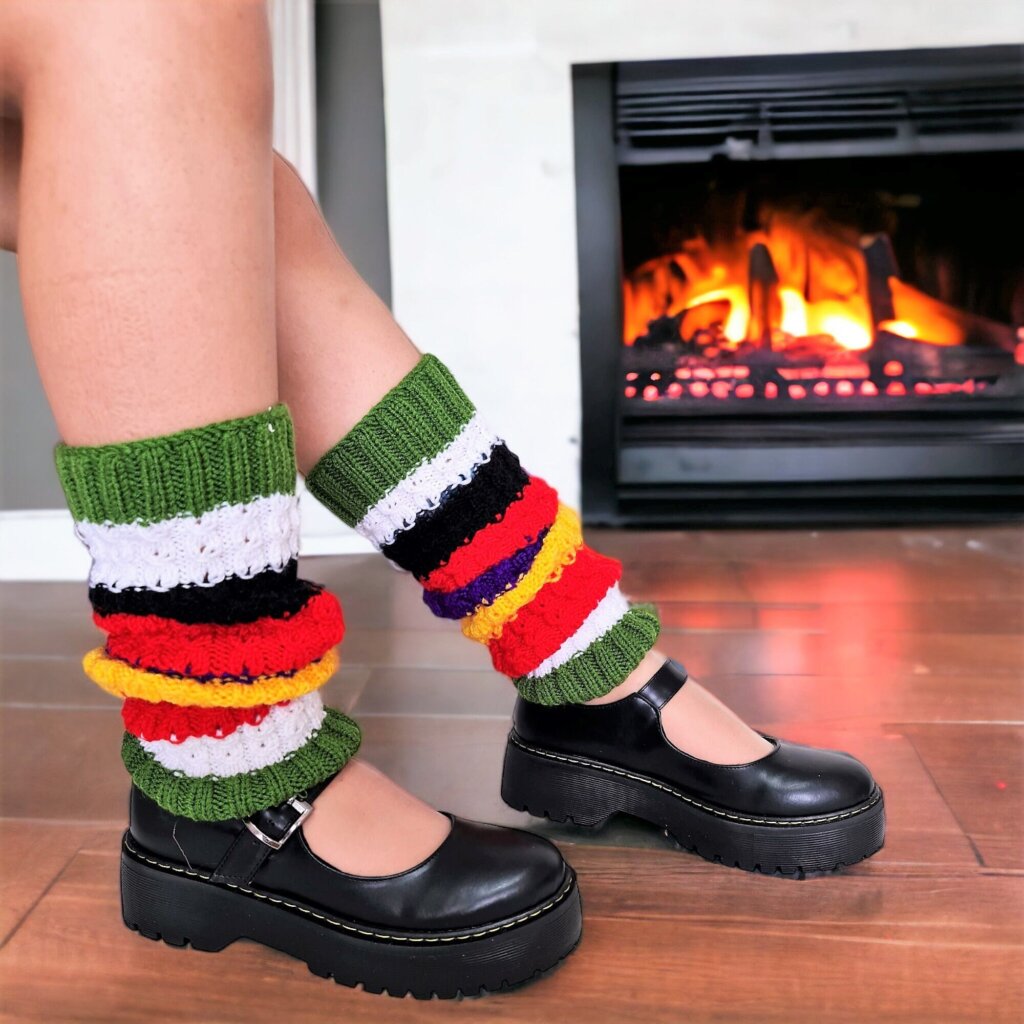 Rainbow Colorful Leg Warmers Fashion Striped Leggings - view 2