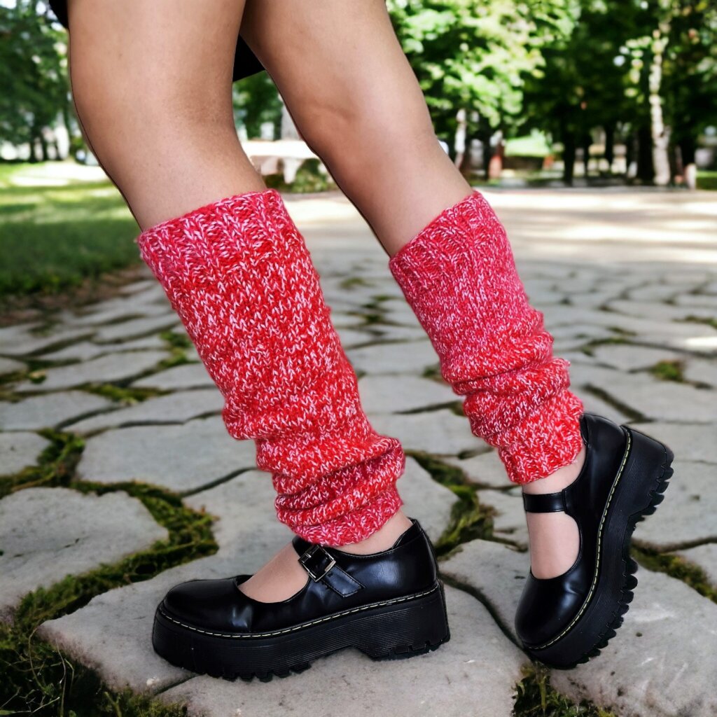 Crochet Red & White Polka Dot Crochet Leg Warmers - view 4
