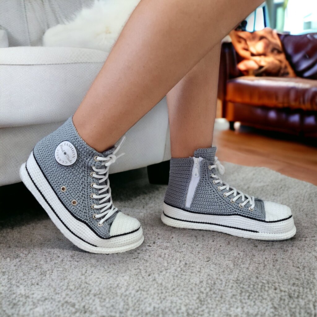 Custom Grey High-Top Knitted Sneakers - view 2