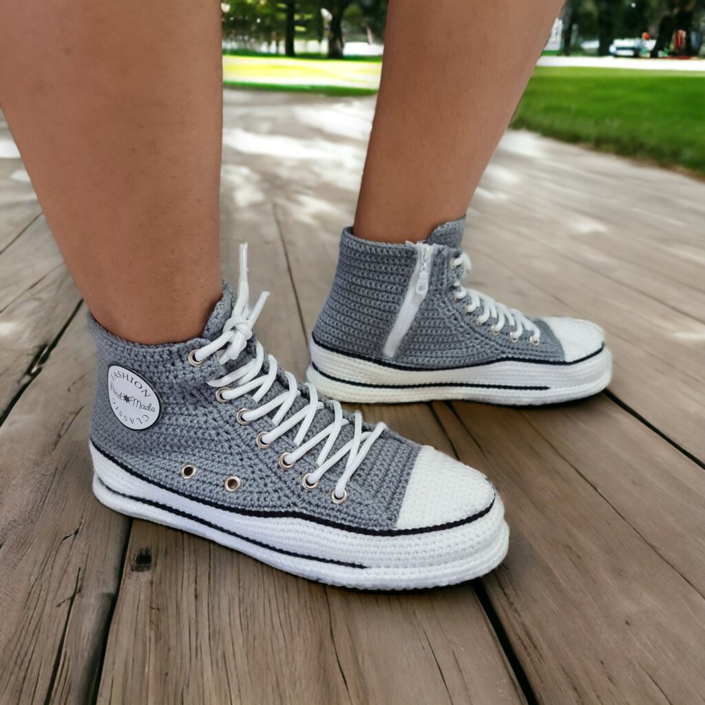 Custom Grey High-Top Knitted Sneakers - view 3