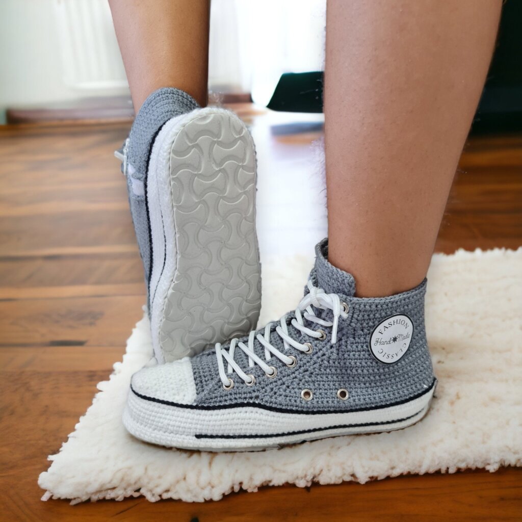 Custom Grey High-Top Knitted Sneakers - view 5