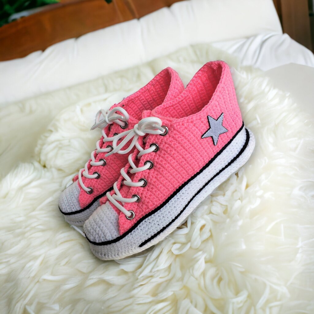 Custom Pink Crochet Sneakers - view 3