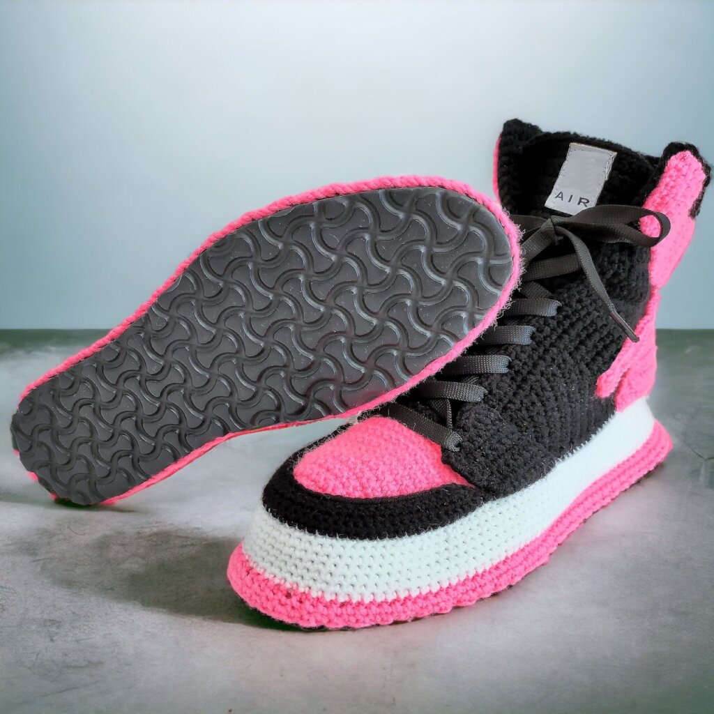 Custom Knitted Cozy Pink Sneaker Plush Slippers - view 5