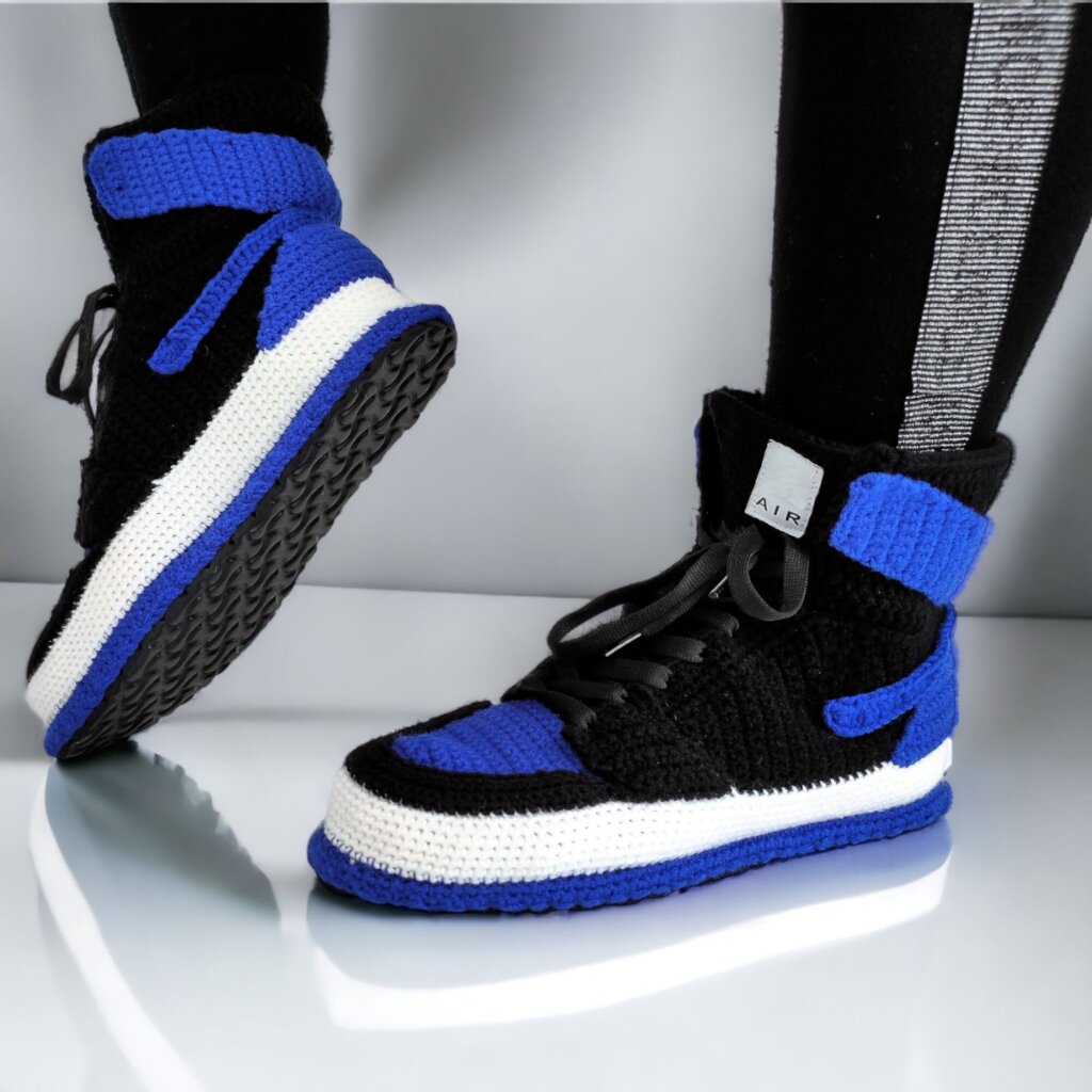 Custom Crochet Sneakers Blue Slippers - view 3