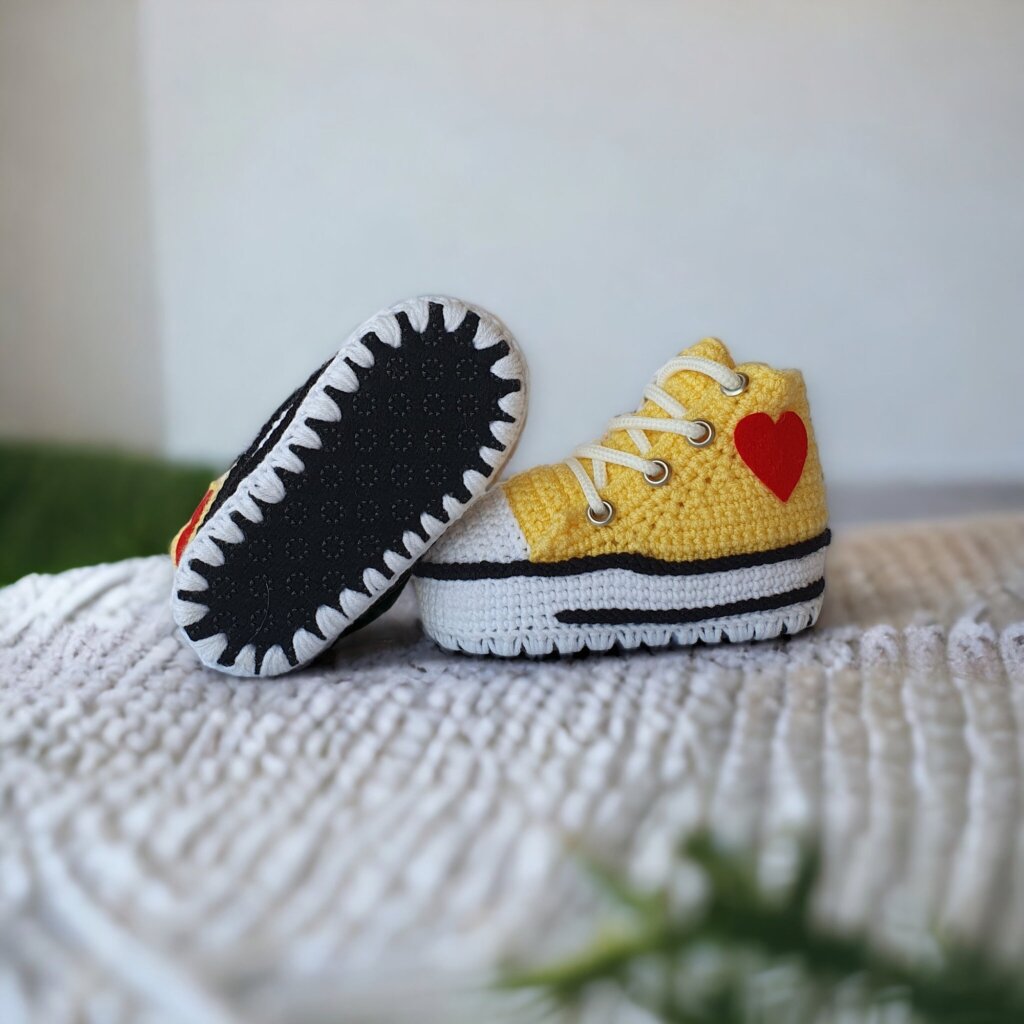 Yellow Crochet Baby Converse-style Sneakers - view 5