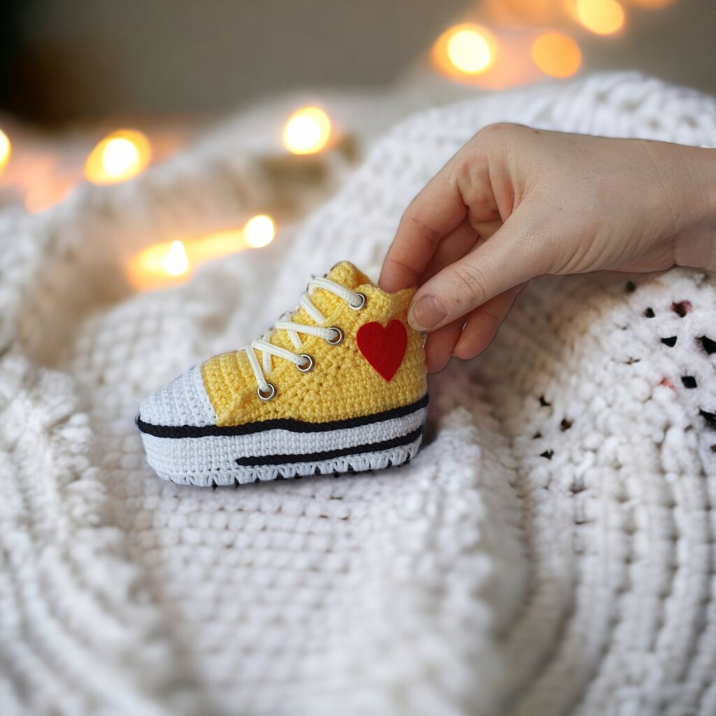 Yellow Crochet Baby Converse-style Sneakers - view 2