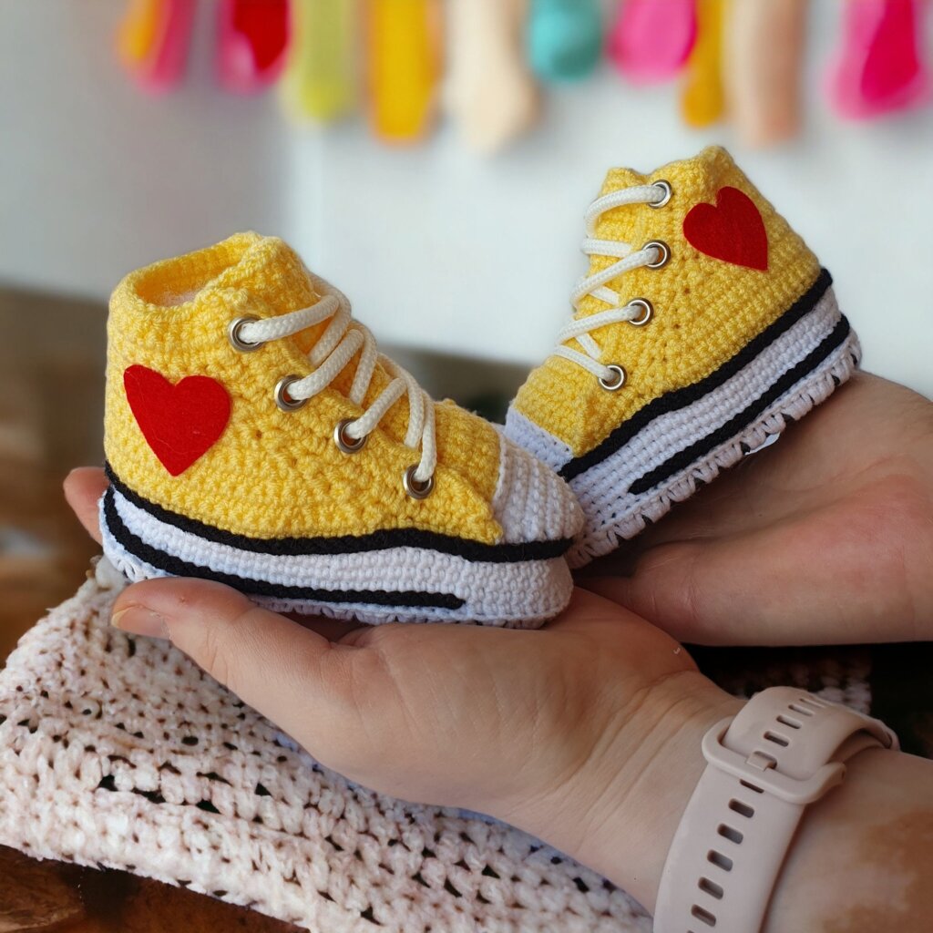 Yellow Crochet Baby Converse-style Sneakers - view 3