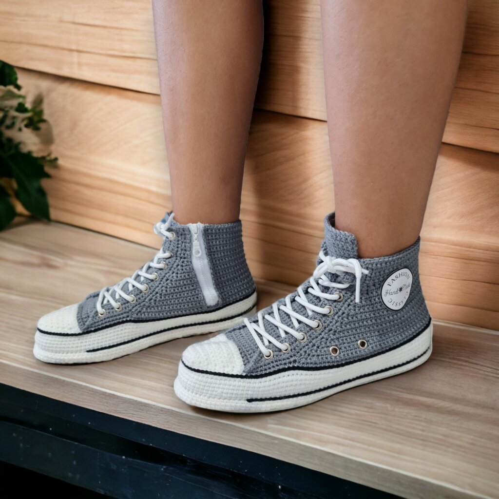 Custom Grey High-Top Knitted Sneakers - view 4
