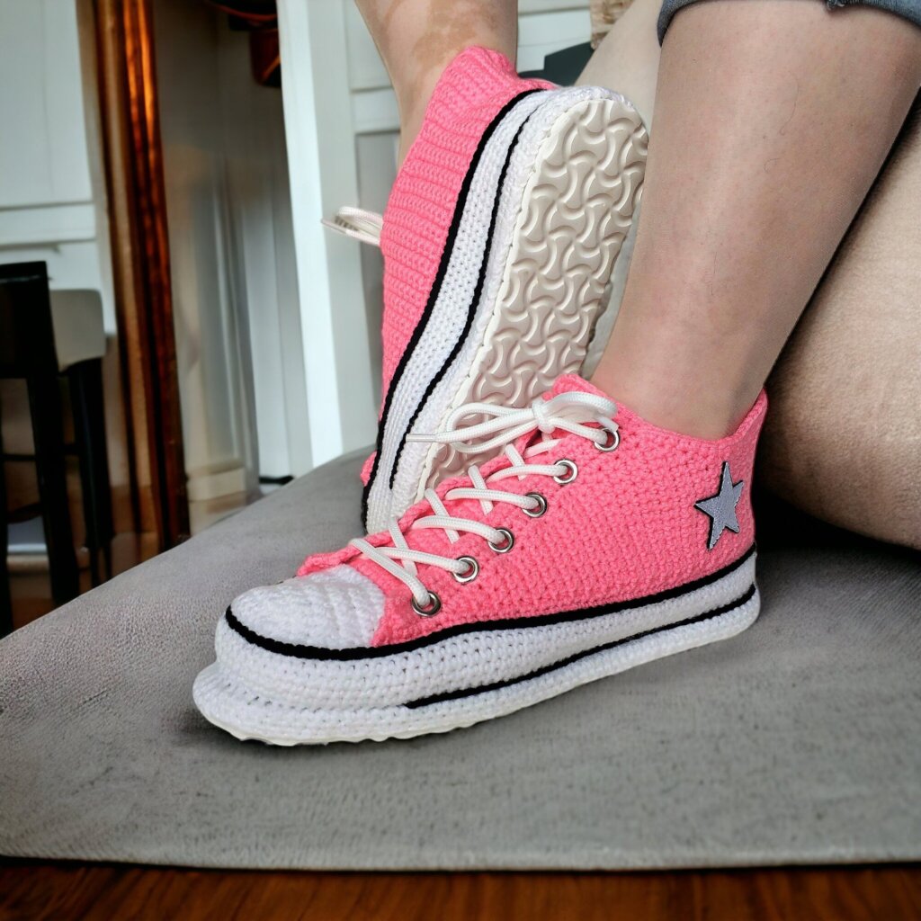 Custom Pink Crochet Sneakers - view 2