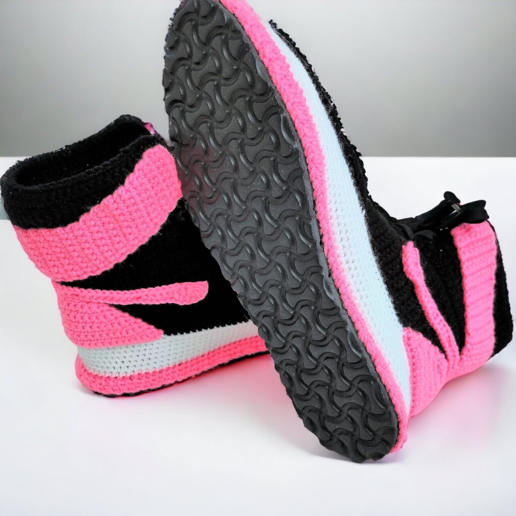 Custom Knitted Cozy Pink Sneaker Plush Slippers - view 4