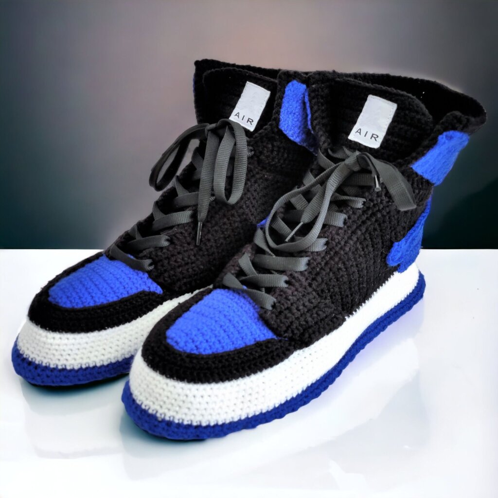 Custom Crochet Sneakers Blue Slippers - view 2