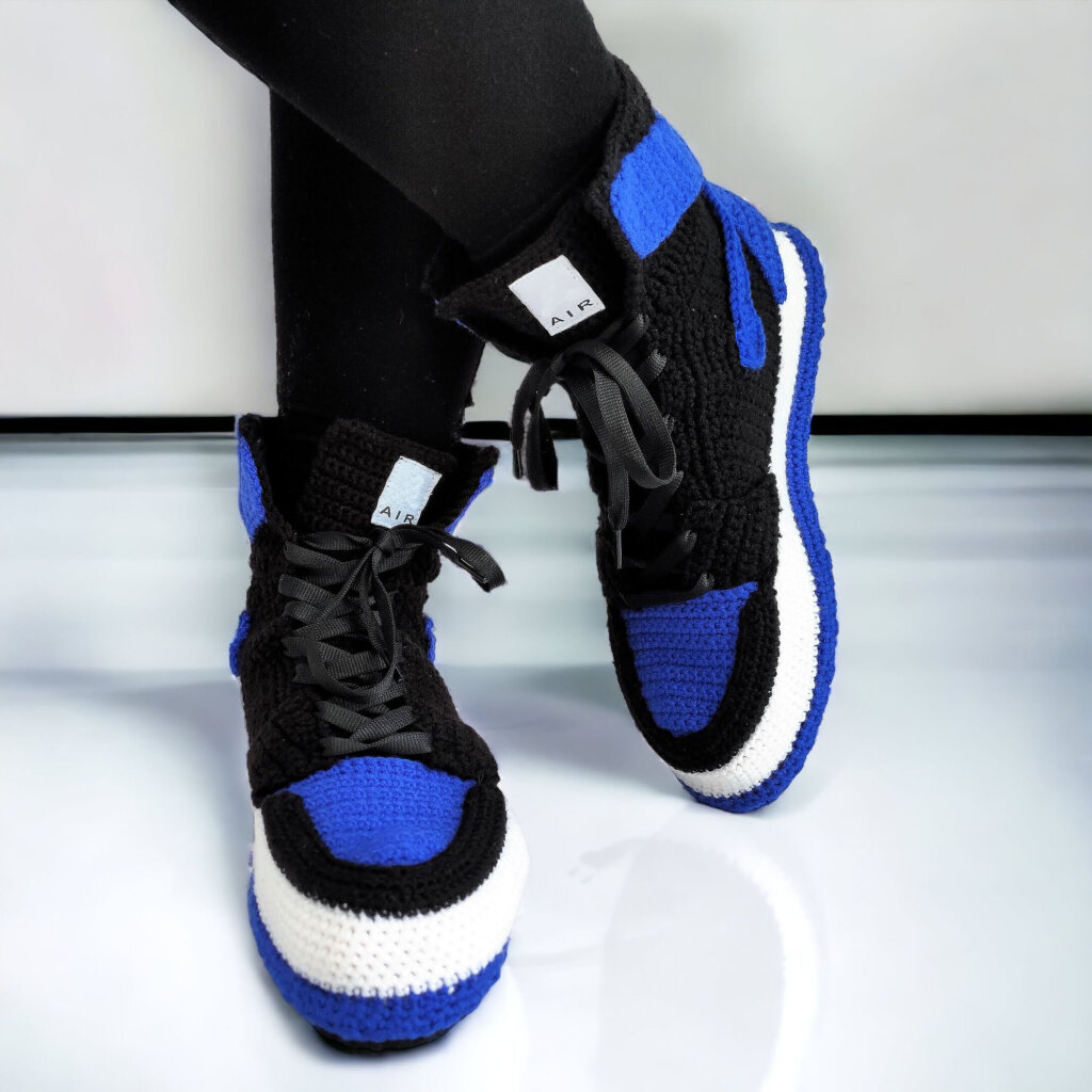 Custom Crochet Sneakers Blue Slippers - view 5