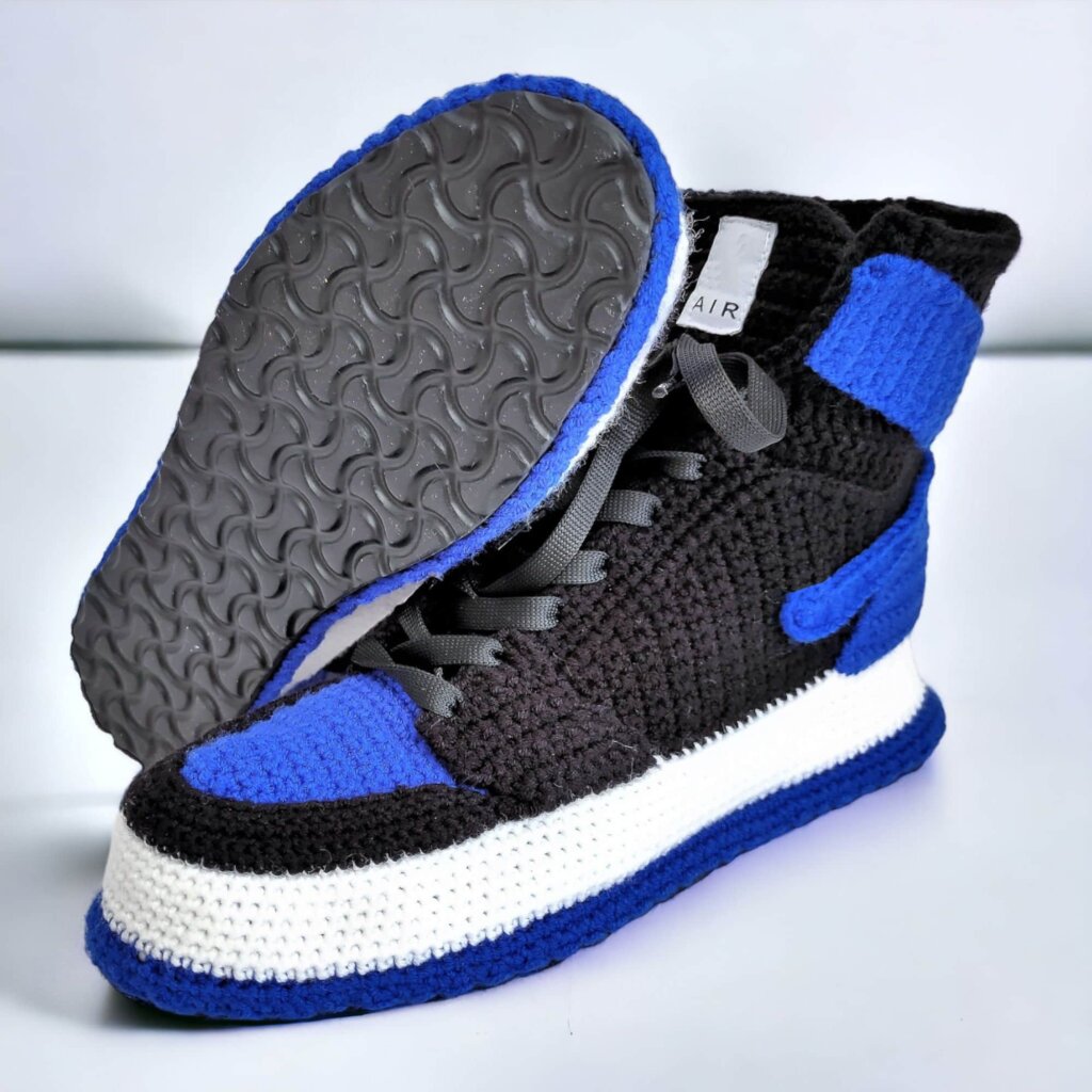 Custom Crochet Sneakers Blue Slippers - view 4