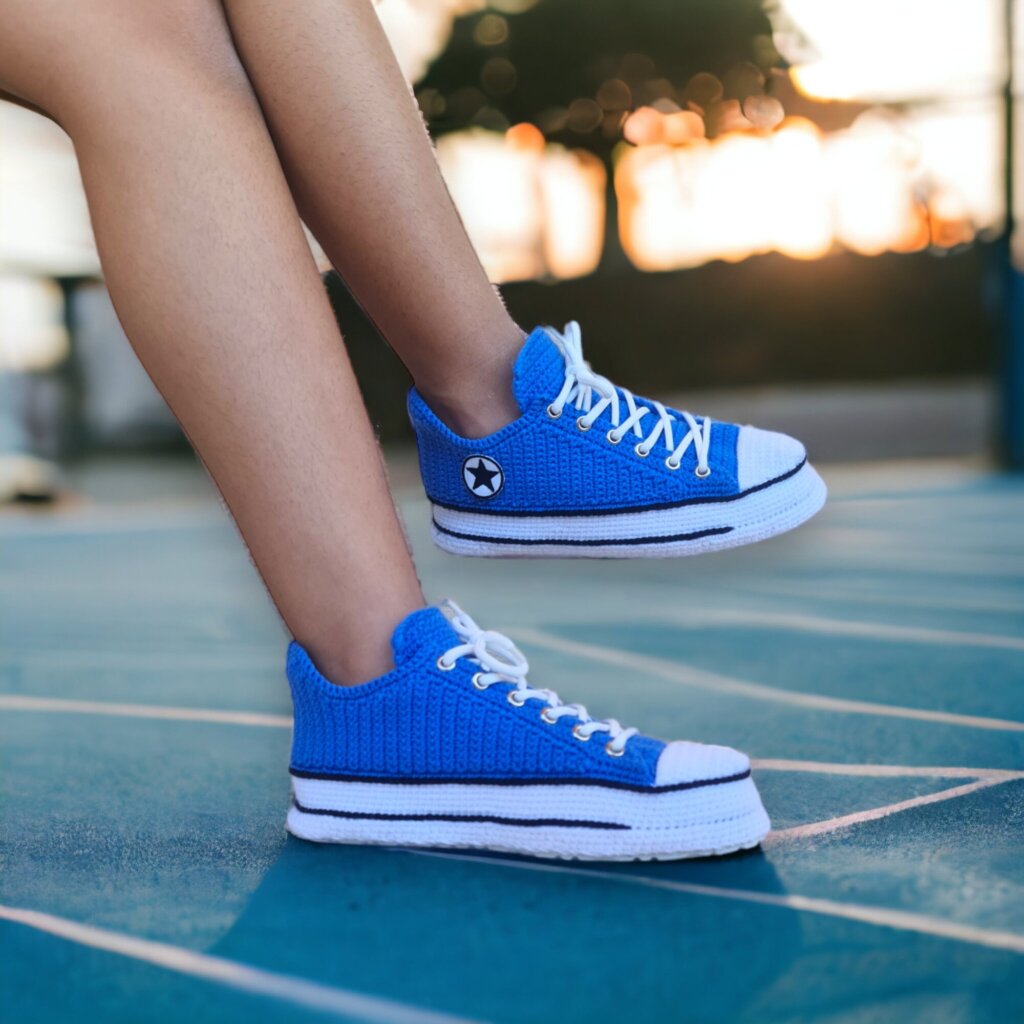 Custom Blue Crochet Sneakers - view 3