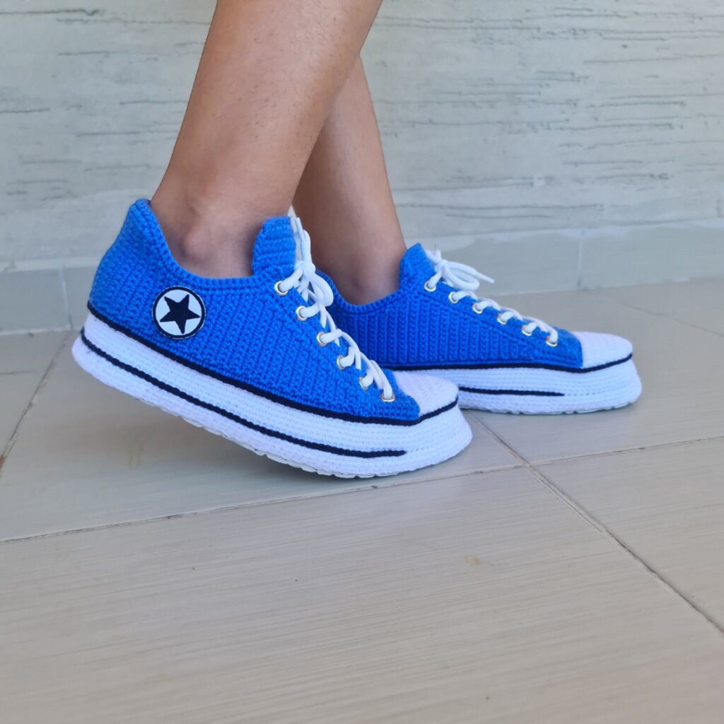 Custom Blue Crochet Sneakers - view 2