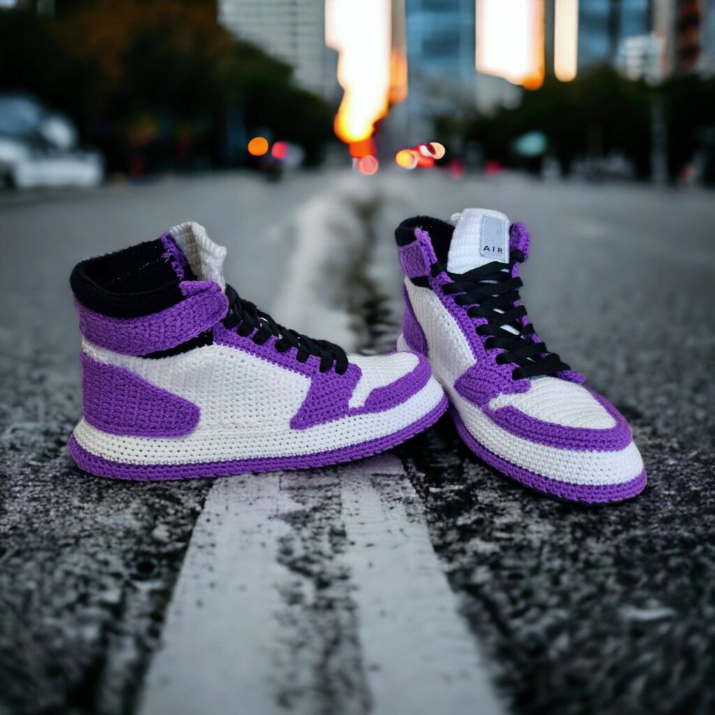 Purple Crochet Sneaker Slippers - view 3