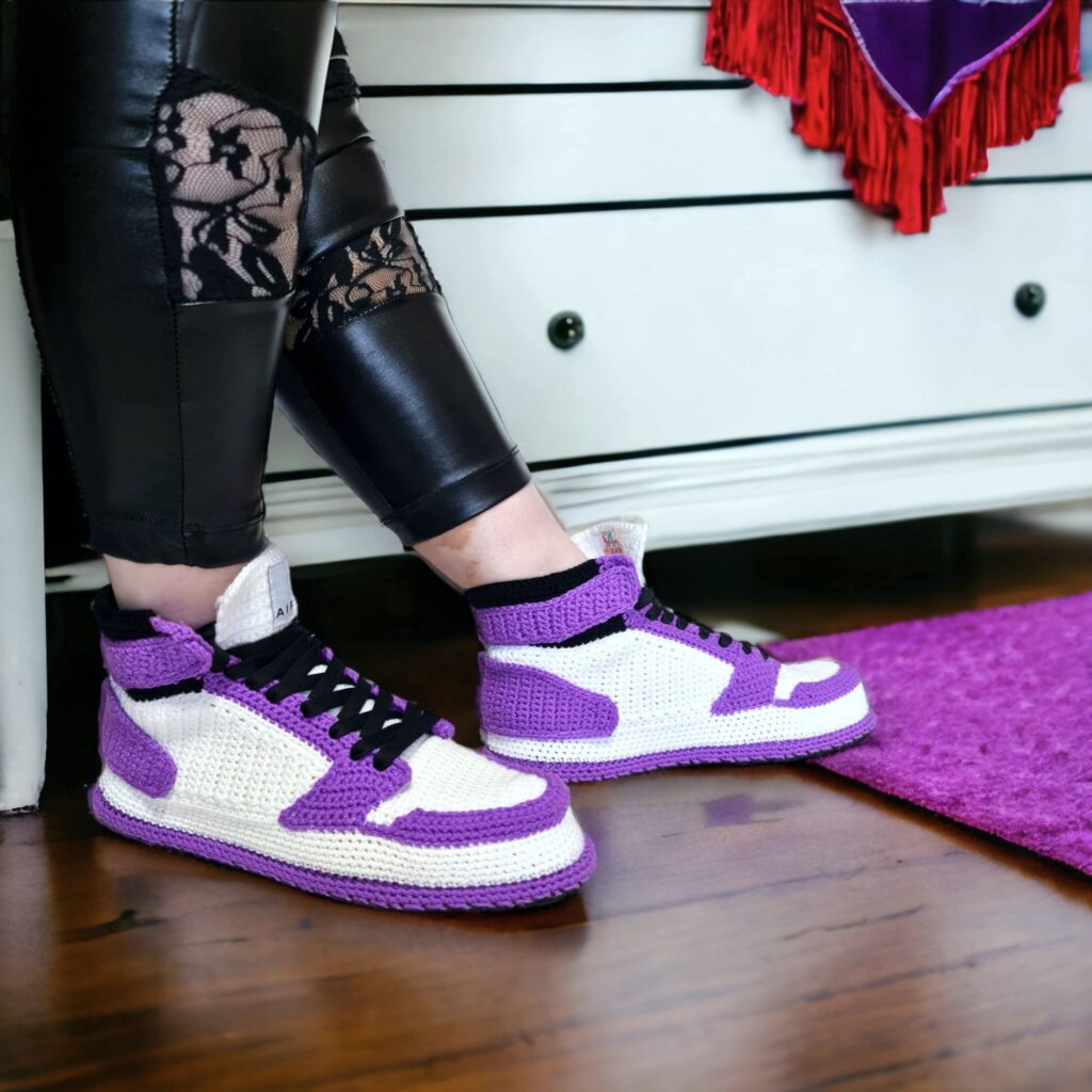 Purple Crochet Sneaker Slippers - view 5