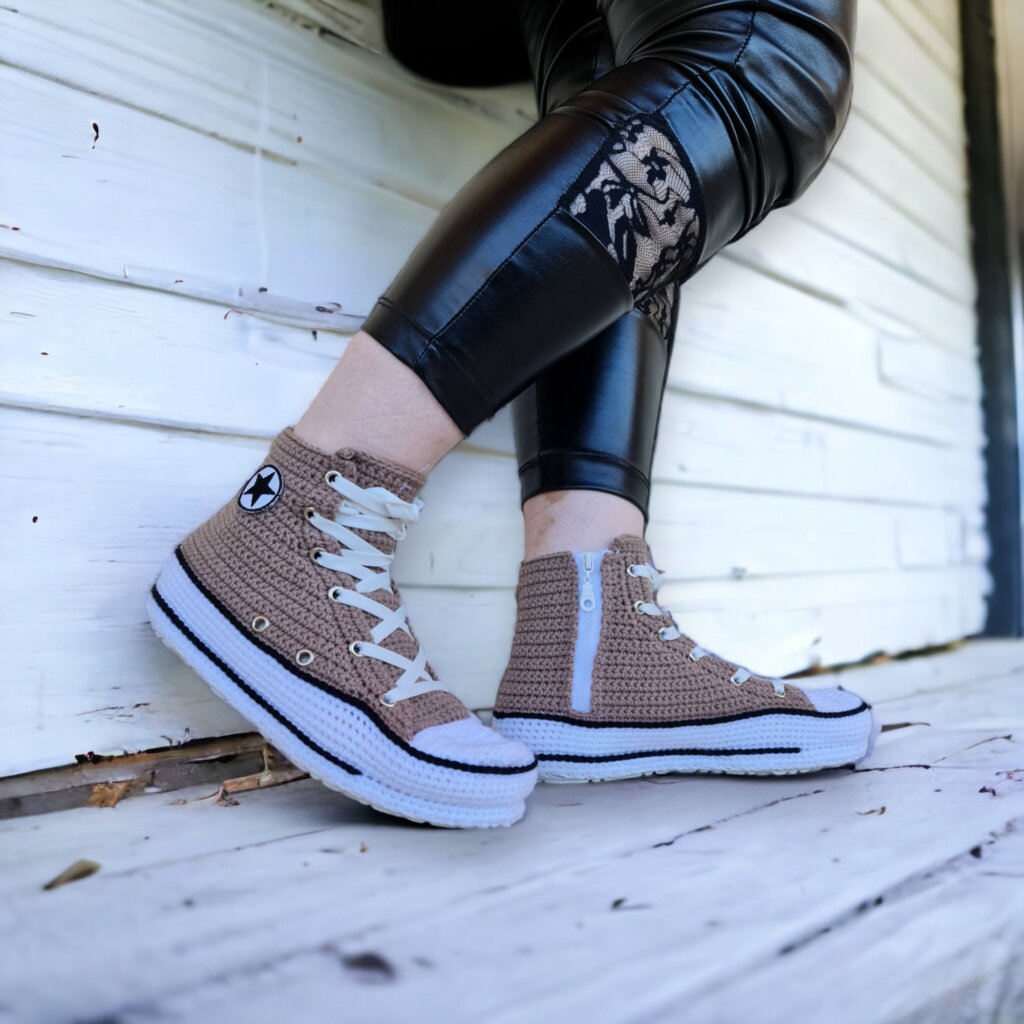 Brown Crochet Custom Sneakers Style Slippers - view 4