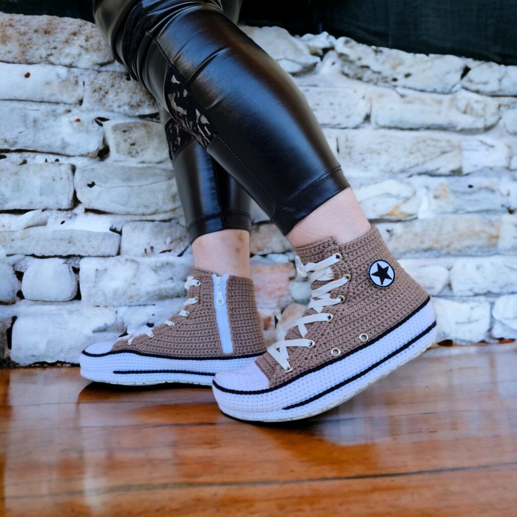 Brown Crochet Custom Sneakers Style Slippers - view 5