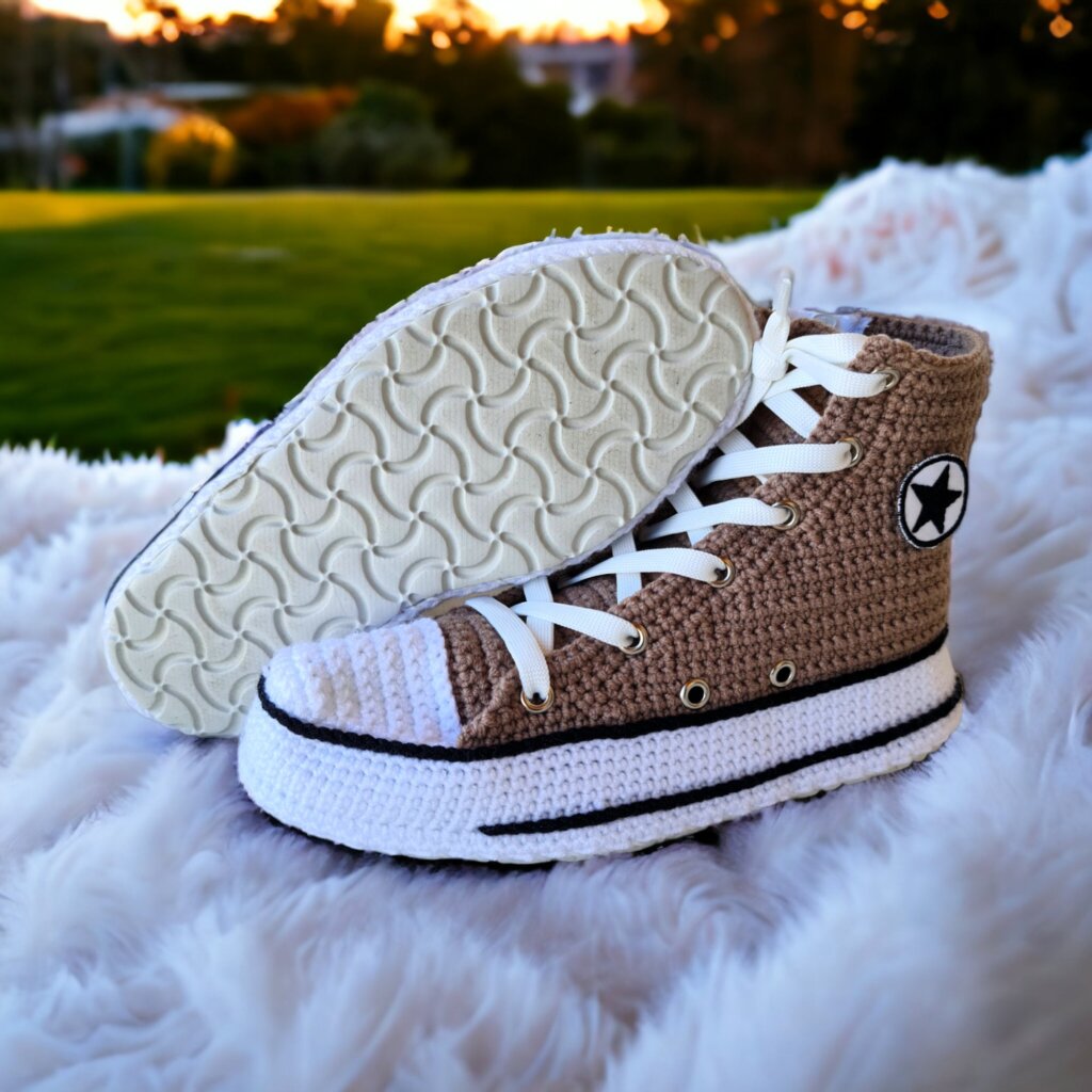 Brown Crochet Custom Sneakers Style Slippers - view 2
