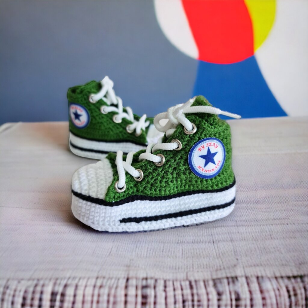 Converse-Style Green Crochet Baby Booties - view 2