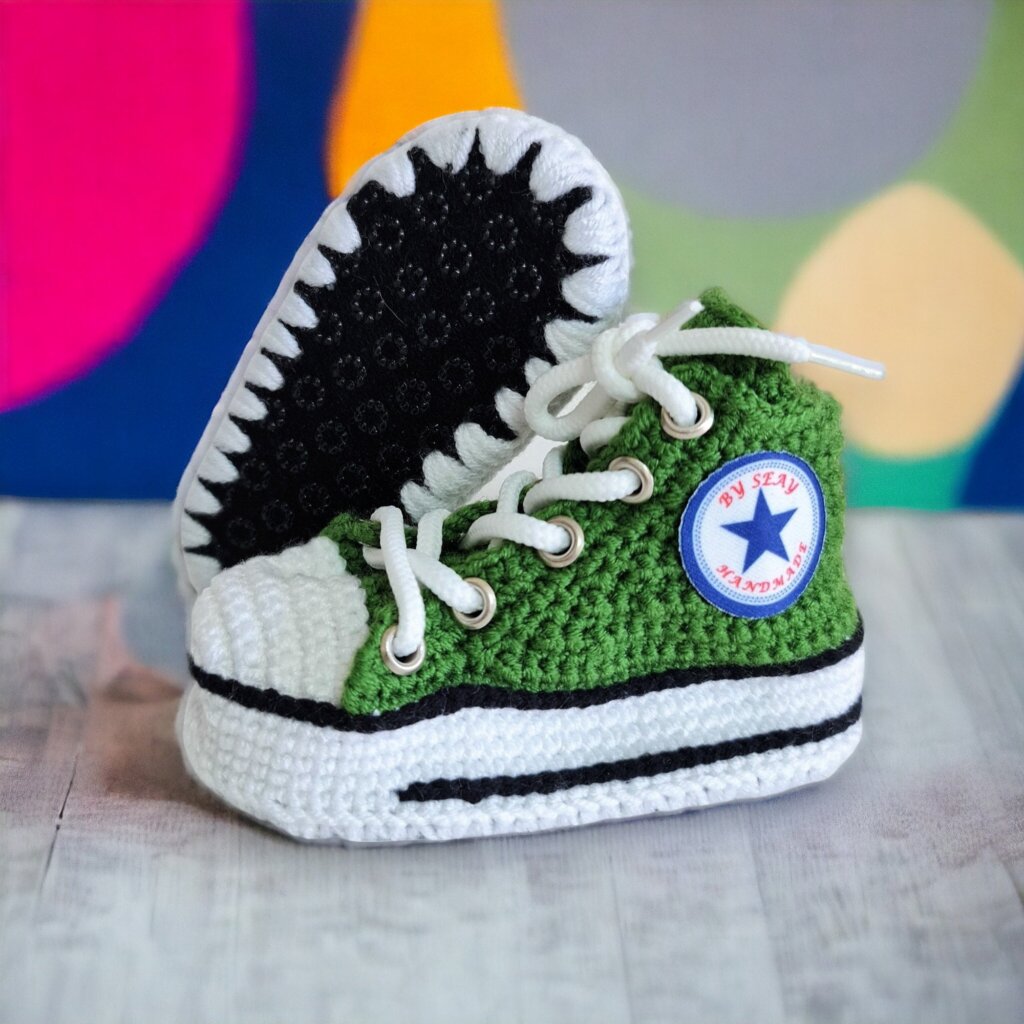 Converse-Style Green Crochet Baby Booties - view 3