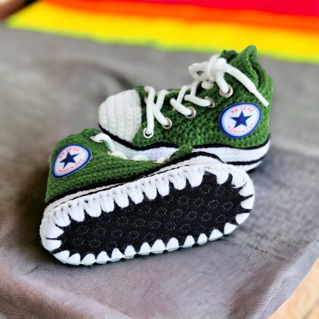 Converse-Style Green Crochet Baby Booties - view 4