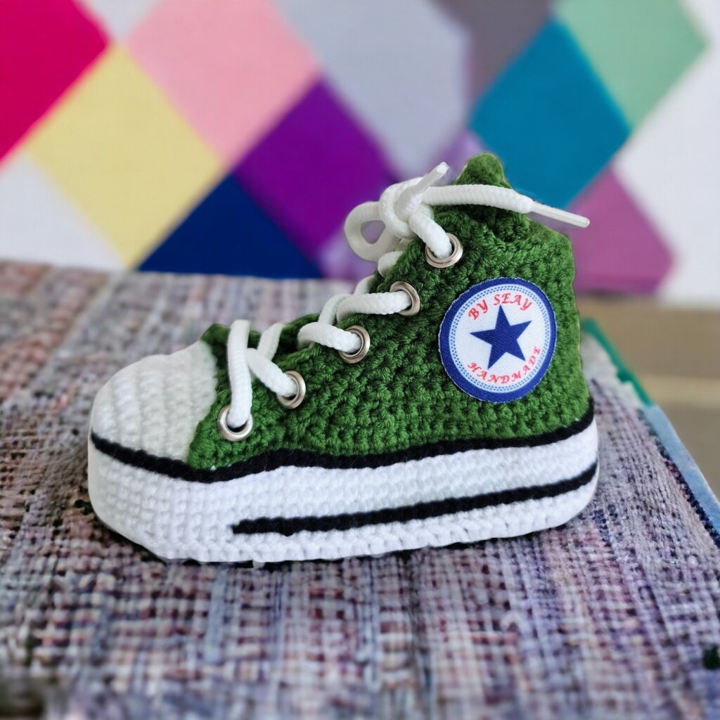 Converse-Style Green Crochet Baby Booties - view 5