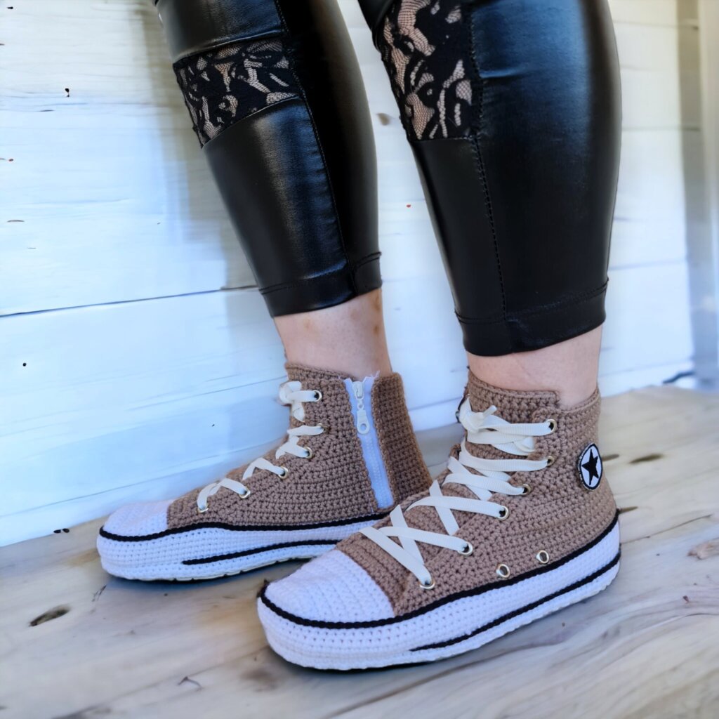 Brown Crochet Custom Sneakers Style Slippers - view 3