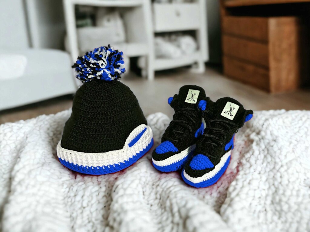 Crochet Baby Jordans Style Booties and Beanie Set - view 4