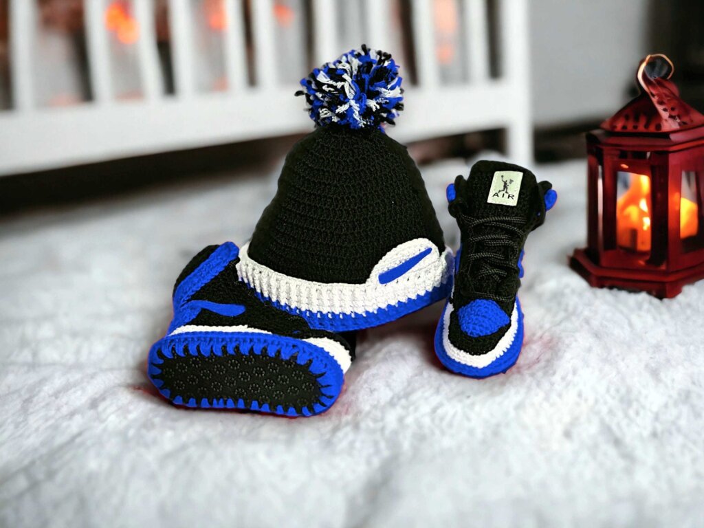 Crochet Baby Jordan Booties and Newborn Hat Set - view 5