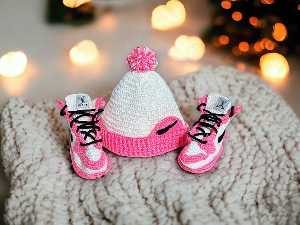 Crochet Baby Jordan Booties and Newborn Hat Set - view 3