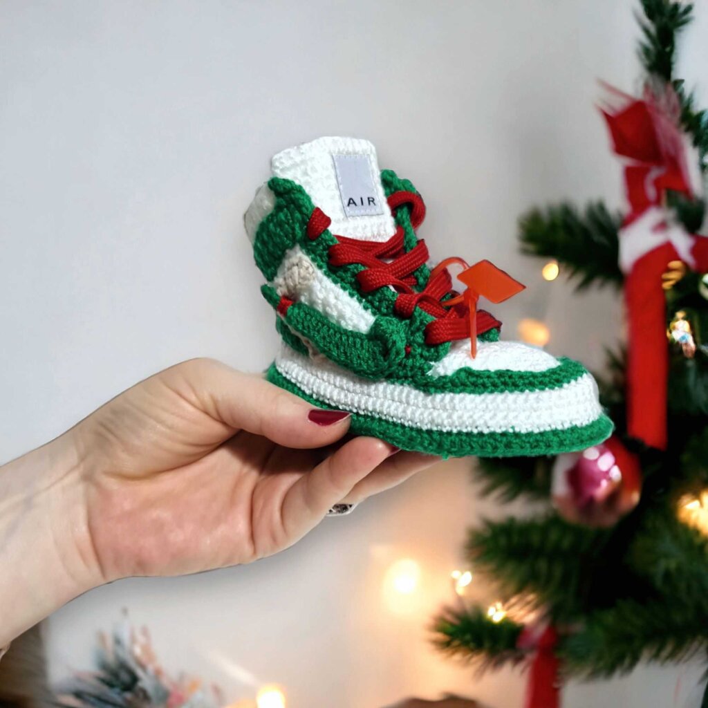 Crochet Baby Festive Christmas Green Booties Sneakers - view 3