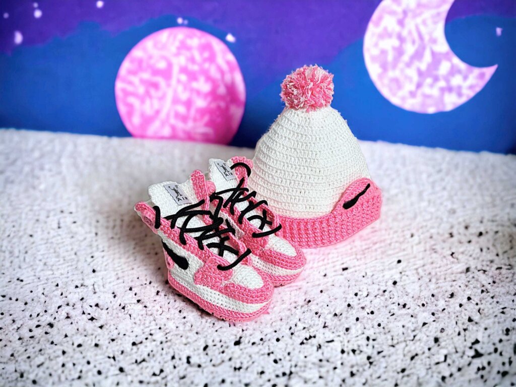 Crochet Baby Jordans Style Booties and Beanie Set - view 3