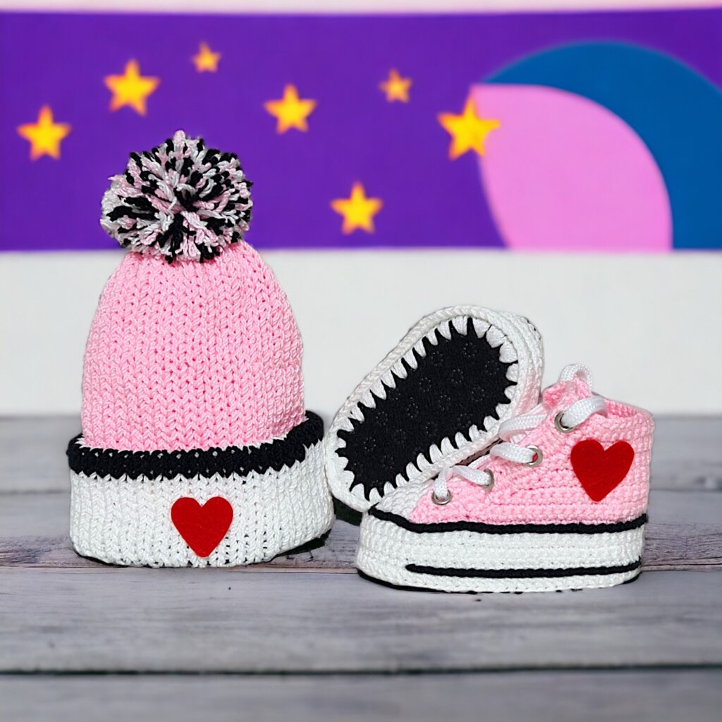 Custom Pink Booties with Beanie - view 4