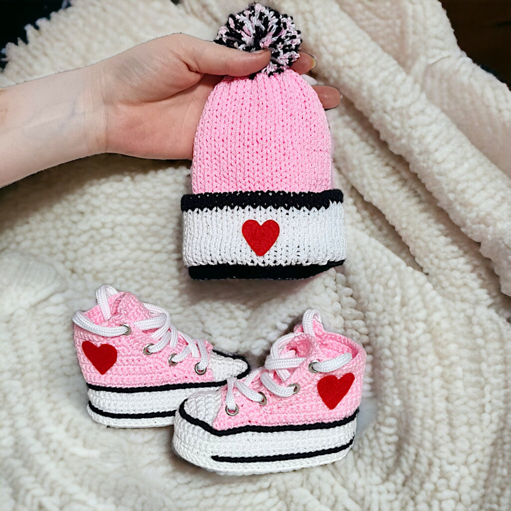 Custom Pink Booties with Beanie - view 3
