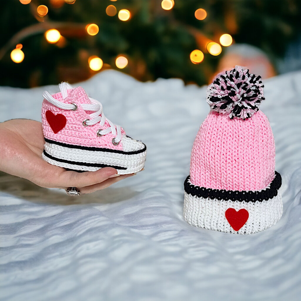 Custom Pink Booties with Beanie - view 5