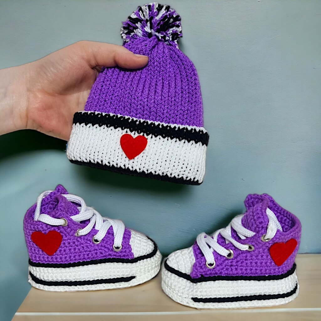 Purple Crochet Sneaker and Beanie - view 3 Purple Crochet Sneaker and Beanie - view 3