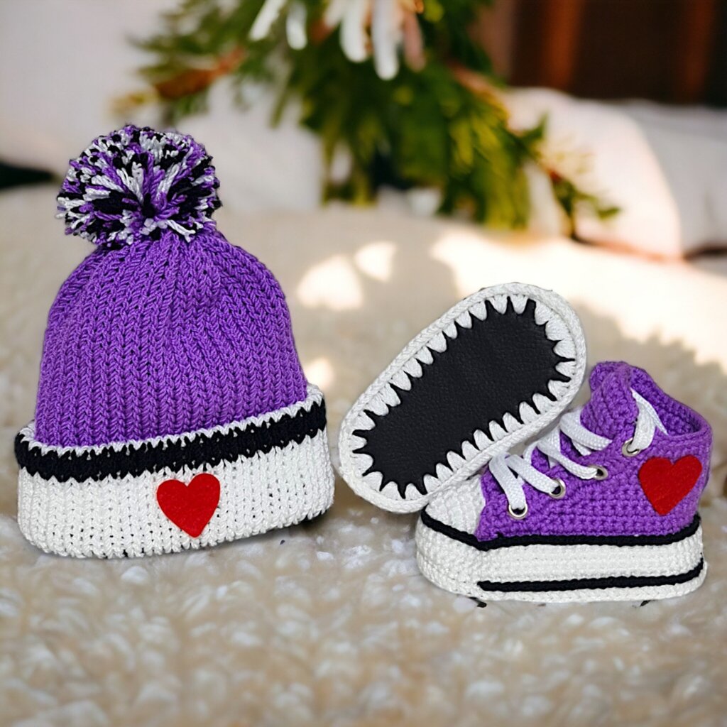 Purple Crochet Sneaker and Beanie - view 4 Purple Crochet Sneaker and Beanie - view 4