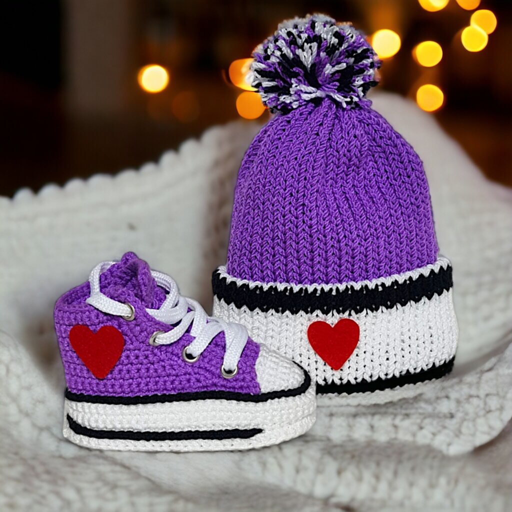 Purple Crochet Sneaker and Beanie - view 5 Purple Crochet Sneaker and Beanie - view 5