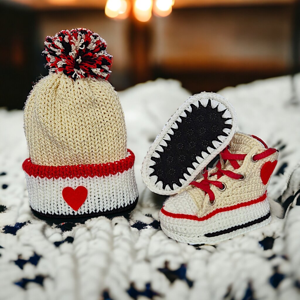 Custom Off White Baby Hat and Booties Set - view 3