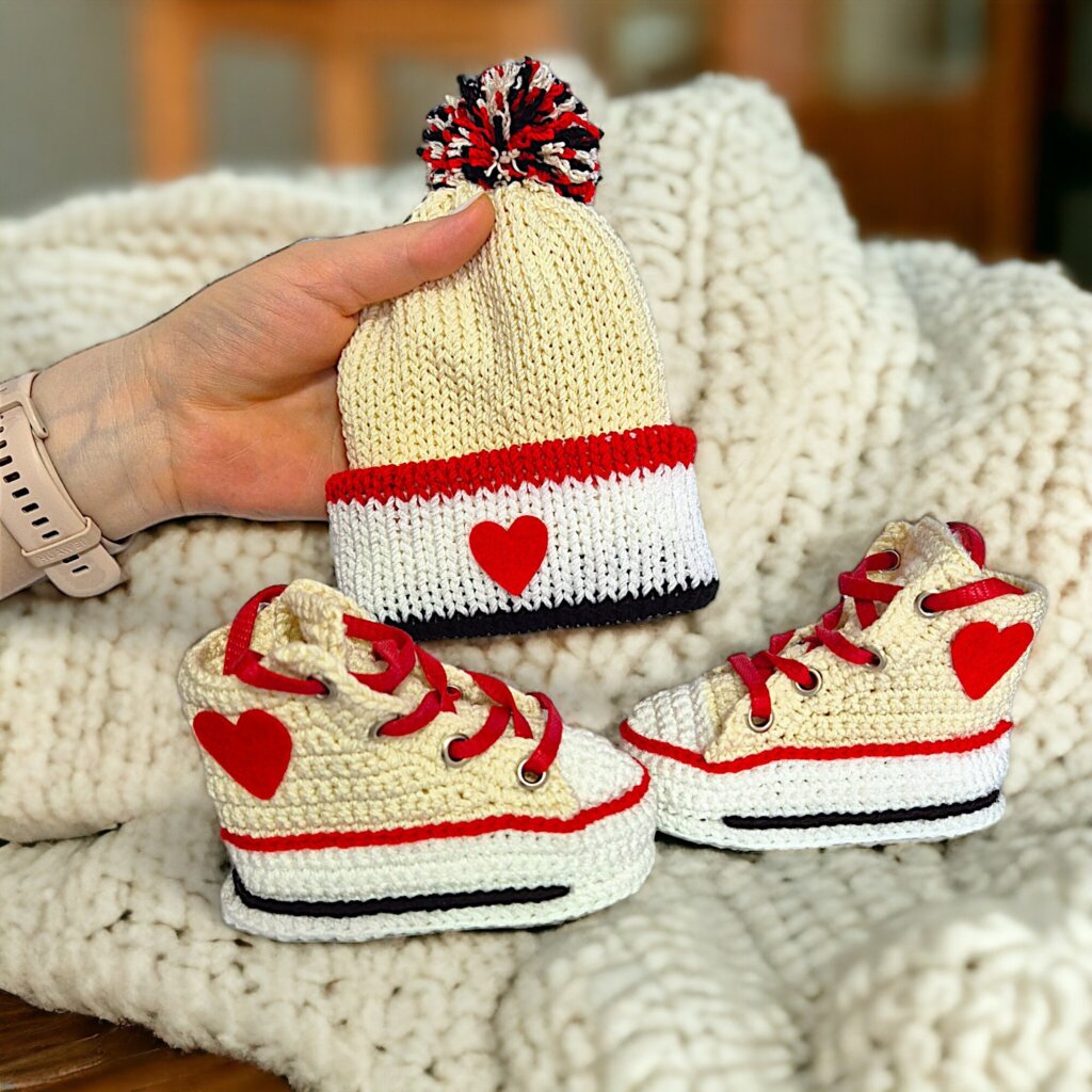 Custom Off White Baby Hat and Booties Set - view 4