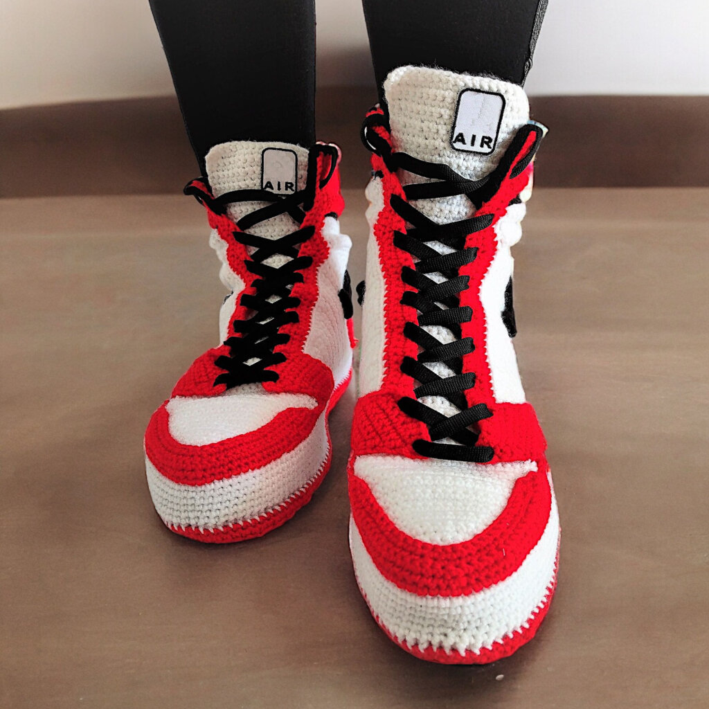 Crochet Jordan Style Custom Sneakers Slippers - view 2 Crochet Jordan Style Custom Sneakers Slippers - view 2