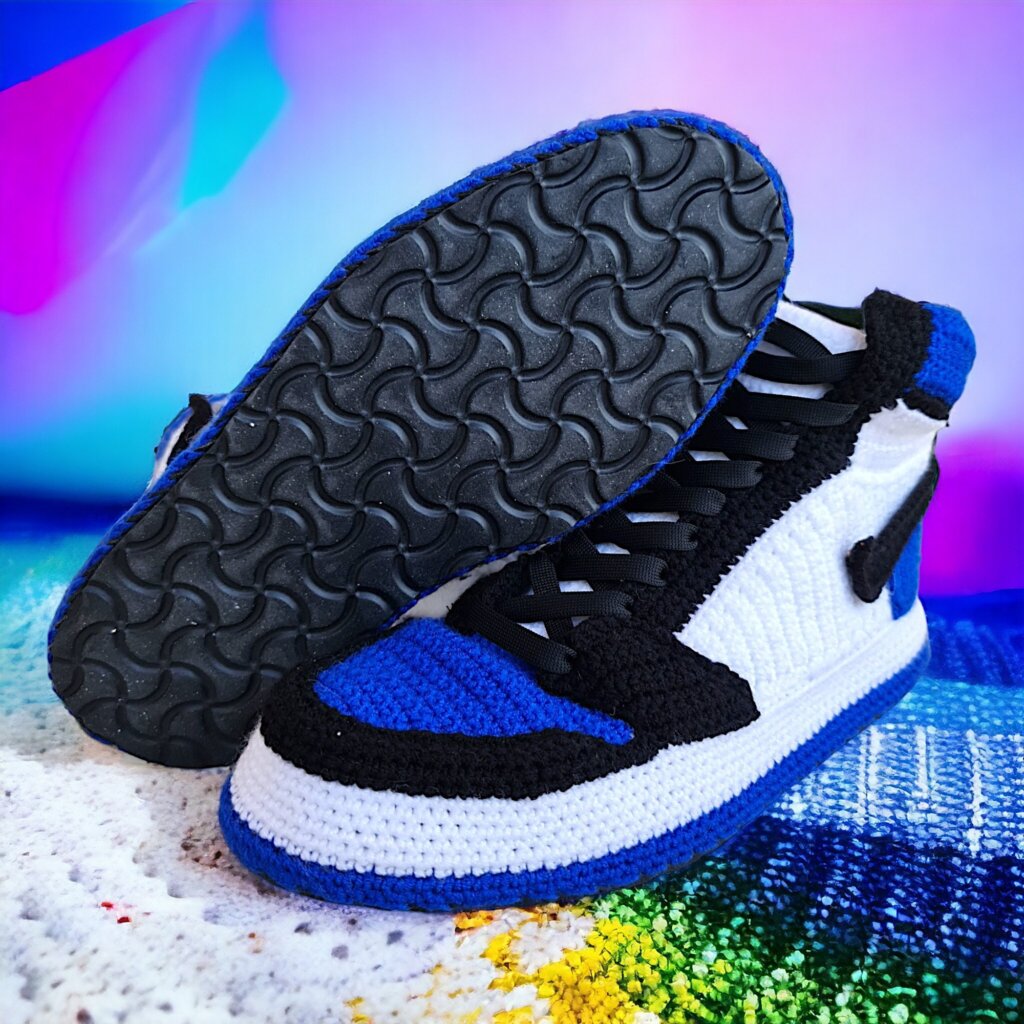 Blue Jordan-style Custom Knitted Sneaker Slippers - view 2